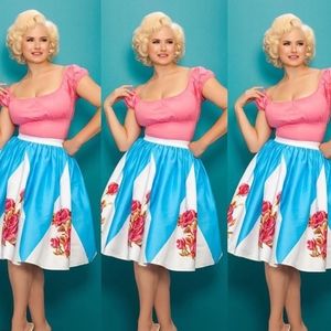 Pinup Couture Jenny Skirt in Rose Border Print